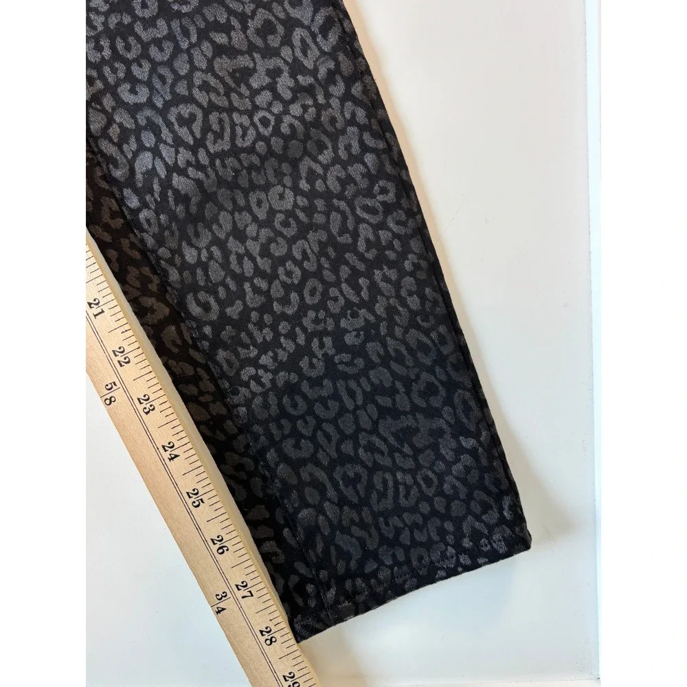 NEW PAIGE Hoxton Ultra Skinny Metallic Leopard Noir Jeans Womens 28 High Rise
